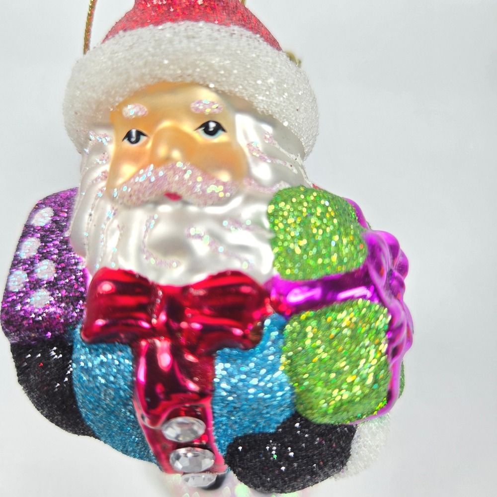 Nice Blown Glass Christmas Ornament Santa Glitter Sparkle Bejeweled‎ Costco - Picture 7 of 9